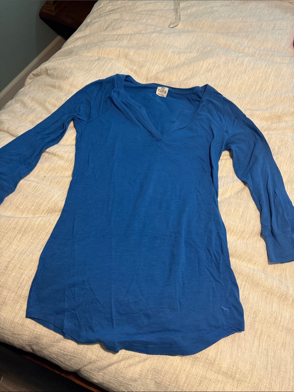 PINK Victoria's Secret Royal Blue Long Sleeve V-Neck Top